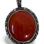 Vintage Silver Tone Carnelian Cabochon Stone Pendant Necklace Womens Estate Photo 0