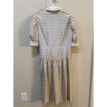 VTG Albert Nipon Dress Womens Drop Waist Beige Puff Sleeves Satin Striped Size 8 Tan Photo 1