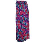 Vintage Floral Midi Skirt Size L Bright 80s Elastic Waist Pleated Front Size L Photo 2
