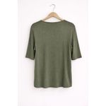 cupio  Polished Olive Green V-Neck Top Women’s Large Short Sleeve Tee Photo 1