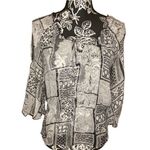 Python Snake Print Blouse Tie Closure Formal Bell Sleeve Black Size M Photo 0