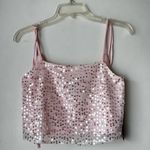 H:ours Revolve  Kristen Silver Pink Sequin Crop Tie Shoulder Tank Top XS NWT Photo 4