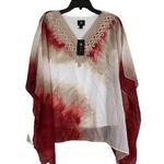 JM Collection New  V neck Nomadic Chic toe dye red/white Poncho size XS Photo 0