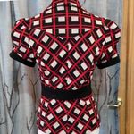 Diane Von Furstenberg Vtg Y2K DVF Geometric Short Puff Sleeve Blazer Jacket Wool Knit Red Black Peplum Photo 3