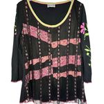 Gypsy Daisy Black & Pink Floral Lace Mesh Y2K Top Sz Large Photo 0
