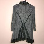 Guinevere Women’s Striped Ruffle Trim Detail Green White Open Front Cardigan Photo 4