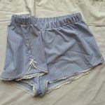 Jaded London New blue and white pinstripe mini shorts boxers with coquette floral lace Photo 1