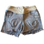 Maternity Set‎ 2 Distressed Denim Shorts Black Wash Frayed Hem Jean Short Large Photo 4