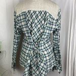 Miss Me Green Blue & Ivory Plaid Gingham Long Sleeve Button Up Top L Photo 4