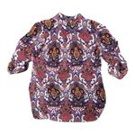 Depri Red and Purple Graphic Button Down Blouse with Cuffed Sleeves Photo 1