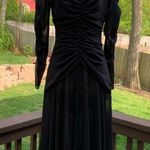 Casadei  c1982 Black Long Sleeve V Neck Beaded Shoulder Dress SZ 6/8 Vintage Photo 0