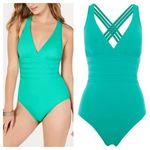 La Blanca Cross Back One-Piece Swimsuit Tummy Control Emerald Green Size 6 Photo 1