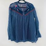 Free People  Hearts and Colors Blue Floral Striped Oversized Top Size XS Photo 1