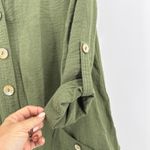 John Mark  Olive Green Textured Button Front Shirt Tunic Top Size Small Roll Tab Photo 3
