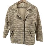 Lucky Brand Women L Marled Moto Jacket Cream Beige Striped Pockets Tweed Casual Photo 0