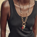 ZARA  Mixed Stone Metal Charm Necklace Adjustable Gold Chain Western Southwestern Photo 0