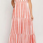 She & Sky Womens Striped Adjustable Strap Tiered Maxi Dress White Coral Medium Photo 0