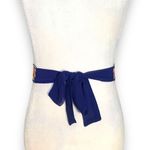 Handmade Belt Navy Blue Cross Stitch Flowers Folkloric Sheer Tie Back Photo 4