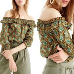 J.Crew  Ratti Elephant Print off the Shoulder Top Blouse in Yellow Size 4 Photo 6