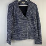 Loft Size M Tweed Knit Jacket Blue Moto Asymmetric Full Zip Long Sleeve Boucle Size M Photo 1