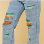 Shop Michella Women High Waisted Distressed Colorful Light Wash Denim Jeans Sz L Blue Photo 2