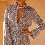 Free People NEW  Rillo Beach Summer Shirtdress Tie Front Extra Small Brown Cream Photo 0