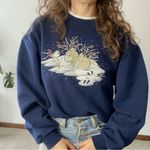 VINTAGE MORNING SUN Snowy Bunny Rabbits & Bird Sweatshirt Blue Size M Photo 0