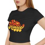 Y2K Hottie Flame Crop Top Tee β Black MEDIUM β Retro Baby T-Shirt Photo 2