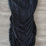 Sweet Storm  Sparkly Black Ruched Cowl Neck Bodycon Y2K Party Dress, Size Large Photo 0