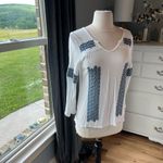 Solitaire  White Gauzy Flowy Embroidered Top Womens Medium Photo 2
