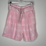 Solid & Striped Paperbag-Waist Plad Linen Shorts Women Pink Small Photo 3