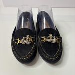 VTG Black Suede Loafers POODLE DOG CHARMS Womens 7 Designer Quirky Leather Shoes Photo 2