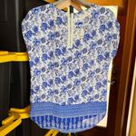 Pink Rose  Vintage Floral Blue and White Women's Top Size Small Photo 6
