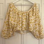 Roxy  yellow floral puff sleeve crop blouse size large Photo 6