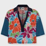 Free People NWT  Floral Striped Collared On A Boat Boxy Crop Polo Shirt Photo 4