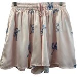 New MABLE Button Down Silky Soft Pajama Shorts Set Light Pink / Blue Bows Small Photo 5
