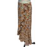 Max Studio NWT Floral Faux Wrap Skirt with Ruffle Hem Tan Blue Cream Size XL Photo 3