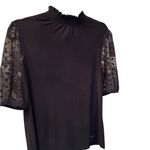 Anne Klein  Black Blouse with Sheer Polka Dot Sleeves Photo 1