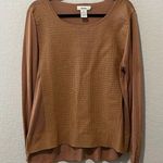 Neiman Marcus  Perforated Leather Front and Silk Cognac Long Sleeve Shirt, Size M Photo 0