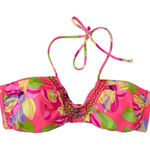 Victoria's Secret  Embellished Beaded Bikini Top Sz L Floral Pink Green Swimsuit‎ Photo 0