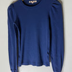 AMO Royal Blue Crew Neck Puff Shoulder Waffle Thermal‎ Top Small Photo 0