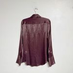 ZARA  Burgundy Satin Long Sleeve Button Down Shirt Sz M Photo 6
