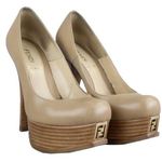 Fendi  | Beige Leather Logo Platform Pumps 36.5 Photo 0