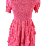 Olivaceous  Pink Smocked Ruffle Mini Dress Short Sleeve Tiered Medium Photo 0