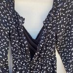 French Kiss  Womens size small black long sleeve leaf print wrap front dress Photo 3