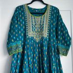 Teal Blue Embroidered & printed Anarkali Long Kurta Kurti Flare Fairy New Size XL Photo 1