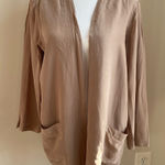 100% Silk Studio by Claude Bennett Open Front Matte Silk Pocket Cardigan Tan Size 10 Photo 0