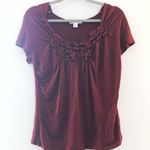 Coldwater Creek Top Maroon Ruffle Front Scoop Neck Short Sleeve Sz S EUC Photo 0