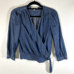 Madewell Womens XS Shirt Blouse Top Blue V-Neck 3/4 Sleeve Wrap Denim Woven Photo 0