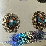 Vintage 14K GP Rainbow Flake Turquoise Pendant Necklace & Earrings Set Blue Photo 6